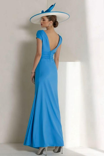 Blue Sheath Ruched Mother Of The Bride Dress